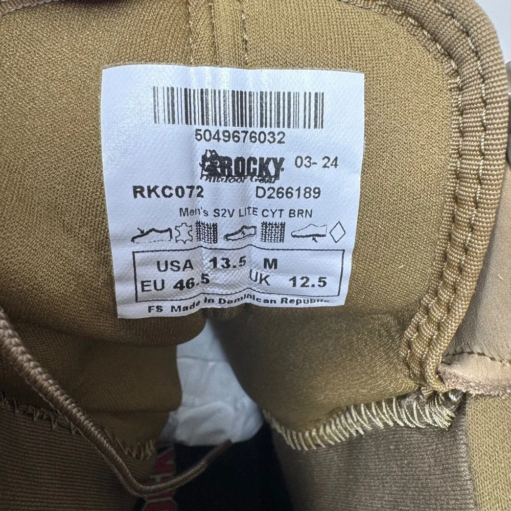 Rocky Mens S2V Lite Predator Military Boots Coyote Brown RKC072 Size 13.5 M New